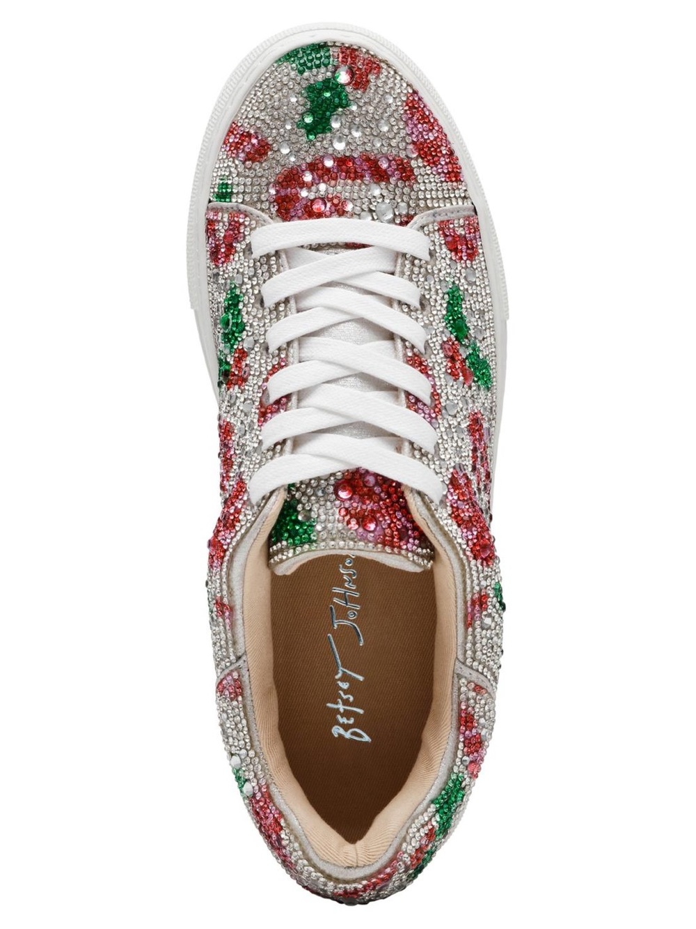 NWT Betsey Johnson Sidny Holiday Holly Print Rhinestone Platform Sneakers Sz 6,5 - Picture 4 of 16